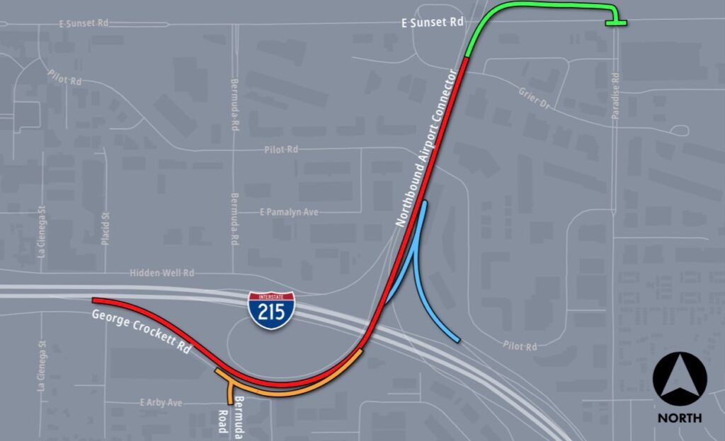 Cierres nocturnos y mejoras en la I-215 y el conector al aeropuerto