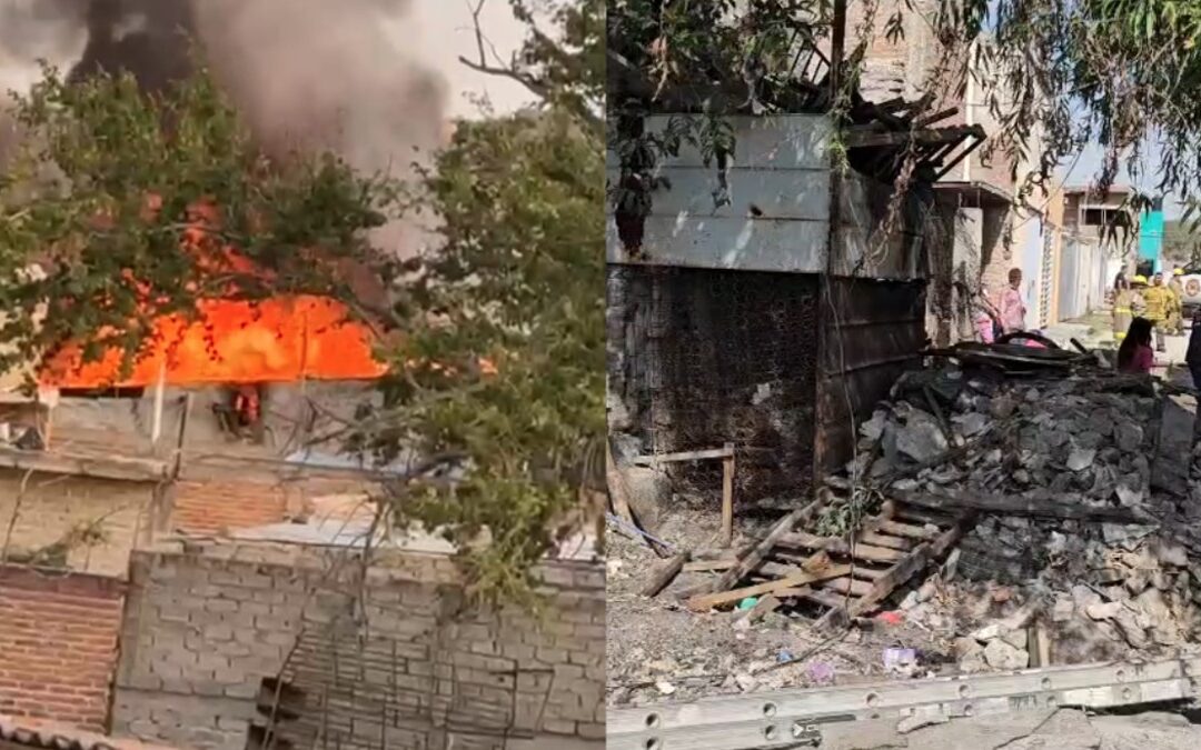 Incendio en El Salto: Casa consumida por fuego por acumulación de chatarra; familia de 5 logra escapar a tiempo