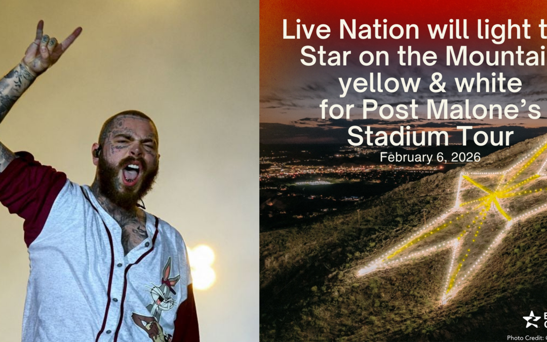 La Estrella en la Montaña de El Paso Rinde Tributo a Post Malone con Iluminación Especial