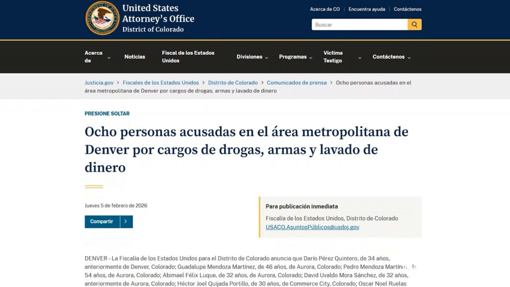 Ocho Residente de Denver Enfrentan Cargos Federales por Narcotráfico y Lavado de Dinero