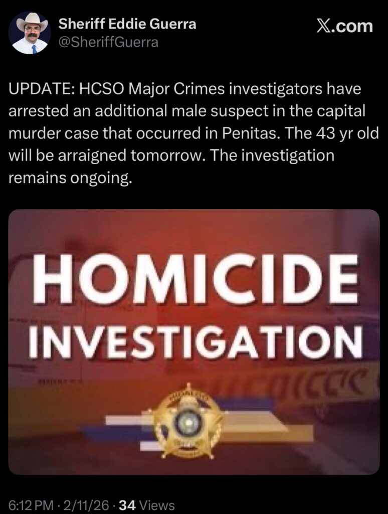 Arresto de segundo sospechoso en asesinato capital en Peñitas