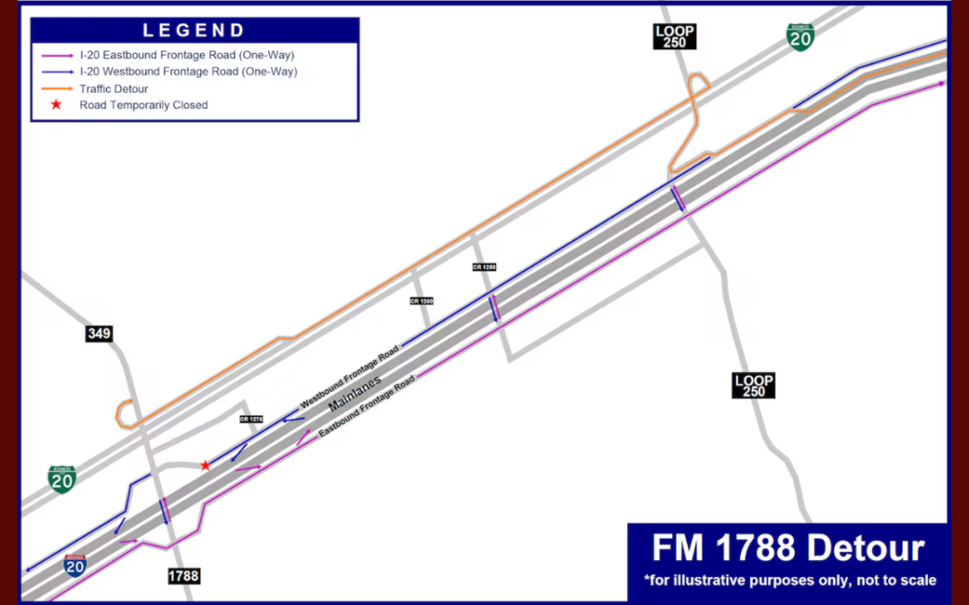 Cierre de Carreteras en IH-20 Odessa: Mantenimiento de TxDOT hasta Marzo