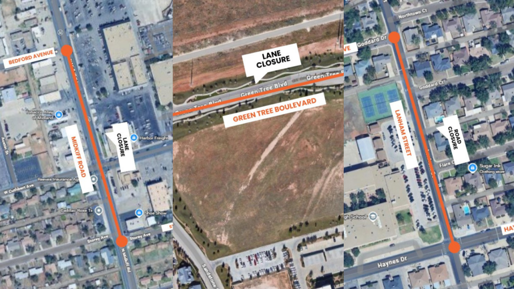 Cierres de calles en Midland por trabajos de servicios públicos programados