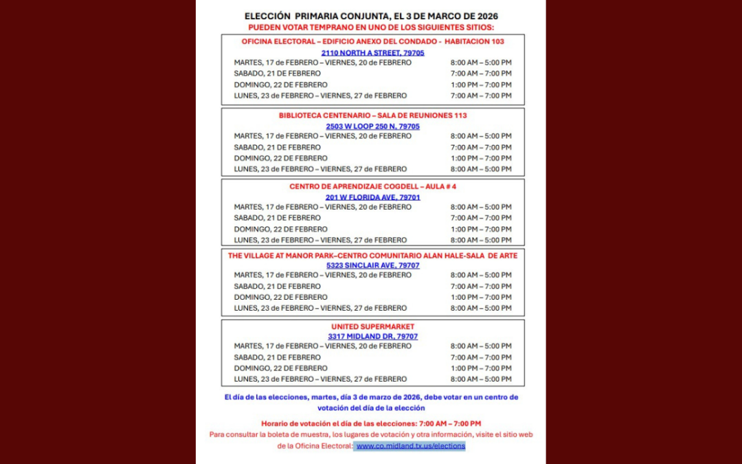 Elección Primaria Midland: Horarios y Votación Anticipada Confirmados