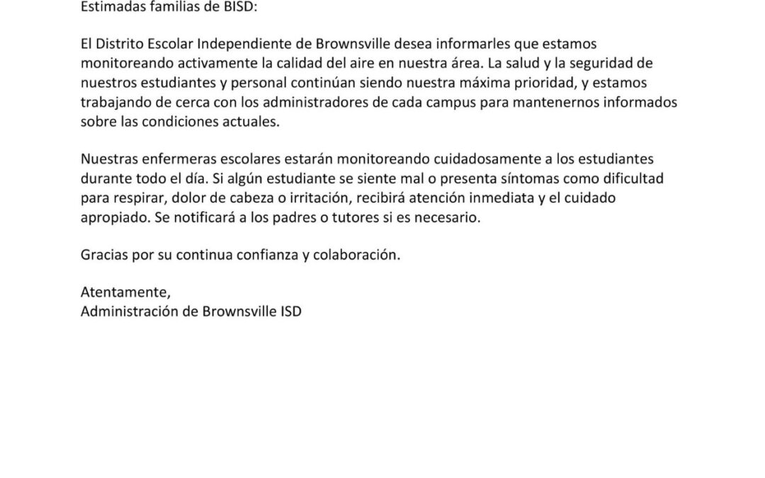Brownsville ISD Refuerza Monitoreo Activo de la Calidad del Aire para Proteger a los Estudiantes