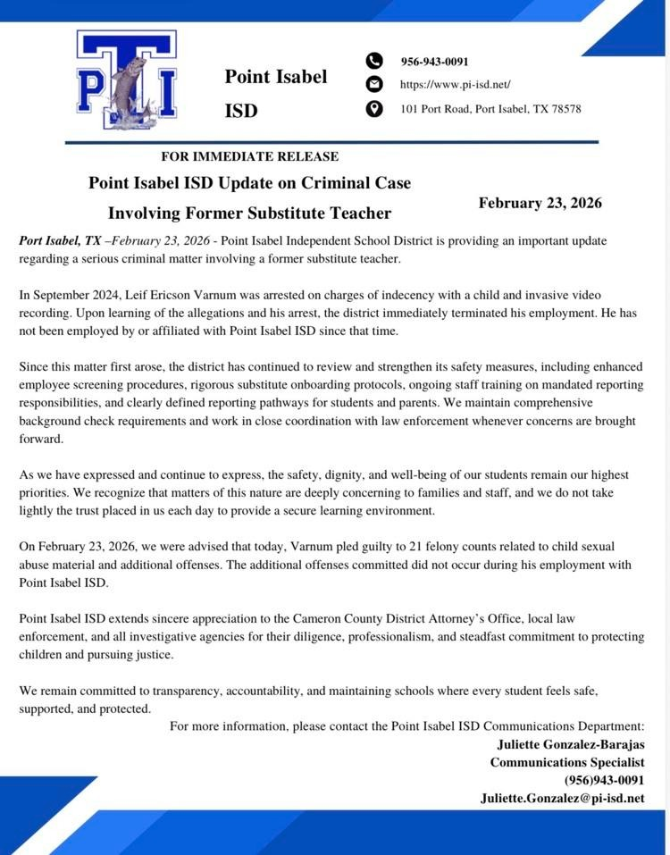 Exmaestro Sustituto Sentenciado a 30 Años por Explotación Infantil en el Condado Cameron