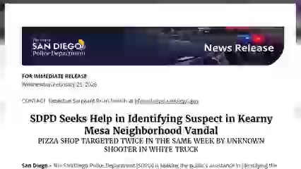 Identifican sospechoso en ataques a balazos contra la pizzería Big Oven Pizza en Kearny Mesa