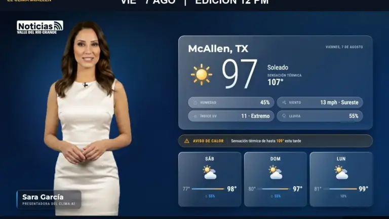 El Clima McAllen — Viernes 7 de agosto · Edición 12:00 PM