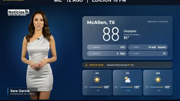 El Clima McAllen — Miércoles 12 de agosto · Edición 10:00 PM
