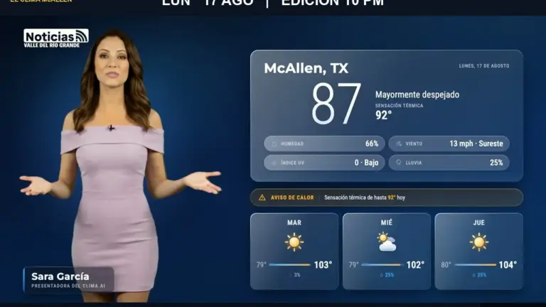 Clima McAllen hoy: actualización de las 10:00 PM del lunes 17 de agosto
