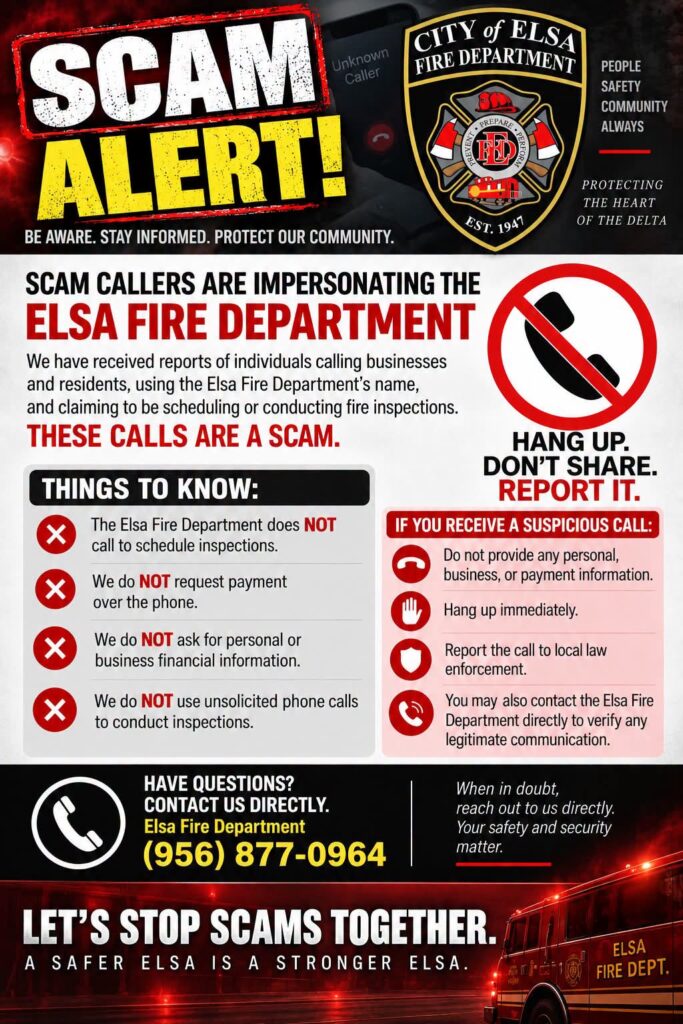 Bomberos de Elsa advierten sobre llamadas fraudulentas