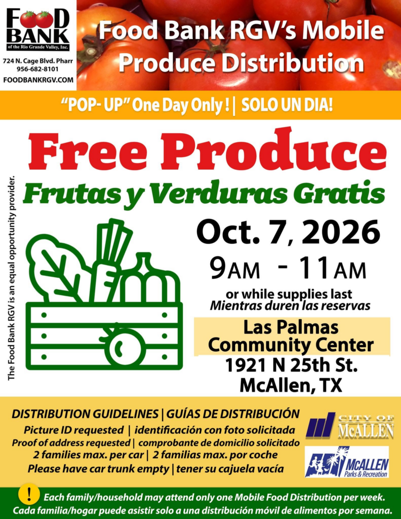 Frutas y verduras gratis serán distribuidas este miércoles en McAllen